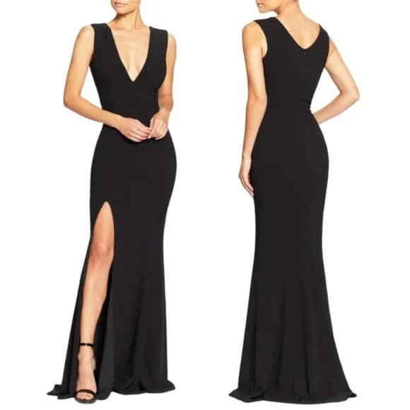 NEW Dress the Population Sandra Plung Crepe Trumpet Gown in Black Size M #662 - Picture 1 of 4